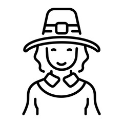 Fototapeta premium A line style icon of pilgrim girl