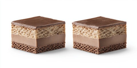 Two Layered Chocolate Desserts on White Background