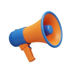 Orange and blue megaphone isolated on white background. use cases: announcement, promotion.