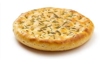 Italian Focaccia bread rosemary and olive oil top down view on white background rustic crust with golden texture perfect for bakery ads and recipe visuals cut out on isolated transparent background