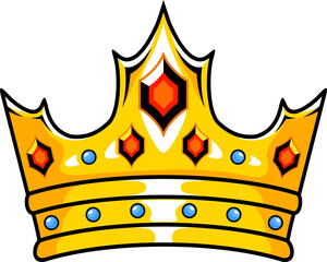 Golden Crown with Red and Blue Jewels Regal Vector Illustration