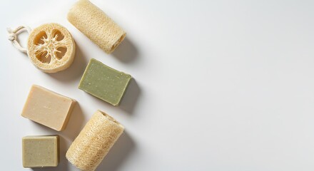 Natural soaps and loofahs arrangement