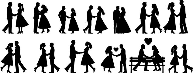 Romantic Silhouettes of Couples in Various Actions
