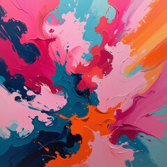 Vibrant Abstract Painting with Bold Pink, Blue & Orange Brushstrokes – Expressive Modern Art