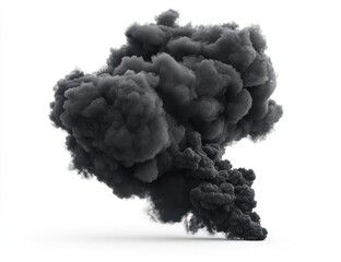 Dense, dark smoke plume isolated on white