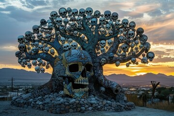 Mosaic Tree of Skulls at Sunset Varient 3
