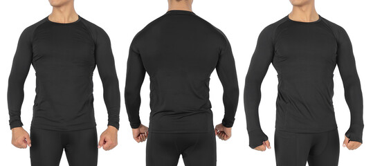 Collage of young men wearing long sleeve compression base layers