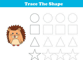 Tracing lines of different shape for kids with hedgehog. Vector Illustration