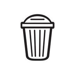 Isolated drawing shows a simple black line art style trashcan on transparent background