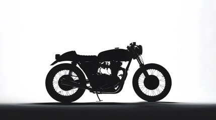 Obraz premium Silhouette of a Stylish Black Motorcycle on White Background Artistic Symbol of Freedom Classic Design and Urban Lifestyle Represents Motorcycle Culture and Rider Passion