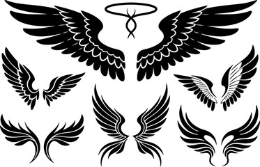 Obraz premium Collection of various stylized angel wings for graphic design.