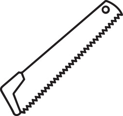 hand saw line art, black outline, vector and illustration, coloring book page line art drawing