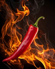 Fiery Red Chili Pepper with Blazing Flames &ndash; Spicy Heat Concept