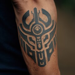 Geometric patterned tattoo on a person's arm.
