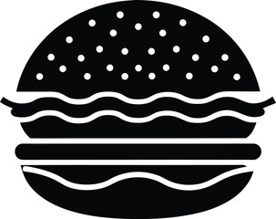 Classic American Hamburger Silhouette Icon Bold Black Flat Design