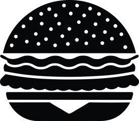 Classic American Hamburger Silhouette Icon Bold Black Flat Design