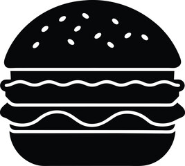 Classic American Hamburger Silhouette Icon Bold Black Flat Design