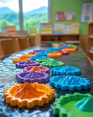 Interactive classroom model foam plates simulating tectonic movement educational photography tabletop setup 50mm lens