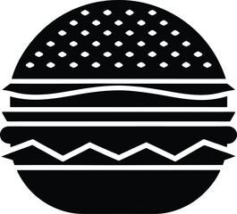 Classic American Hamburger Silhouette Icon Bold Black Flat Design