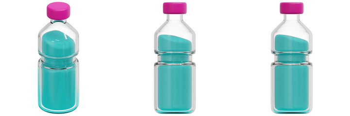 Set of Teal Water Bottles with Pink Caps 3d Render Icon Illustration