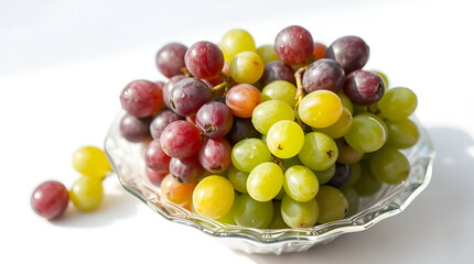 "Elegant Bowl of Fresh Green and Purple Grapes on White Background – A Stunning Natural Light Composition"

