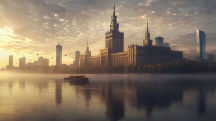 Fototapeta premium Palace of Culture and Science: Majestic Sunrise Panorama