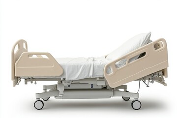 Hospital bed designed for patient comfort and care in a health facility, featuring adjustable positioning and modern design for efficient use during recovery