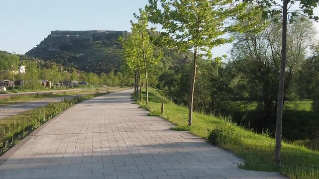 road and cycling path  in Shkodra region , Albania
