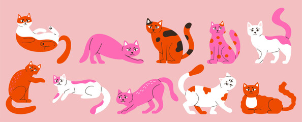 Colorful cats in various poses