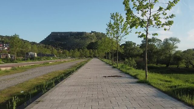 road and cycling path  in Shkodra region , Albania