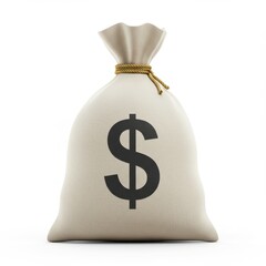 Money bag isolated on white background with dollar sign for finance, savings, and wealth concepts.