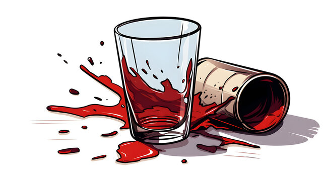 Professional shot of an overturned shot glass with a spilled liquid. Glassware accident concept for bar or restaurant. High quality image for commercial use.