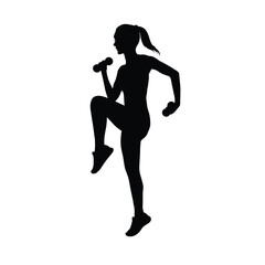 Silhouette of a woman exercising with a dumbbell