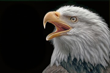 Obraz premium Majestic Bald Eagle Vocalizes With Intensity Against a Dark Background