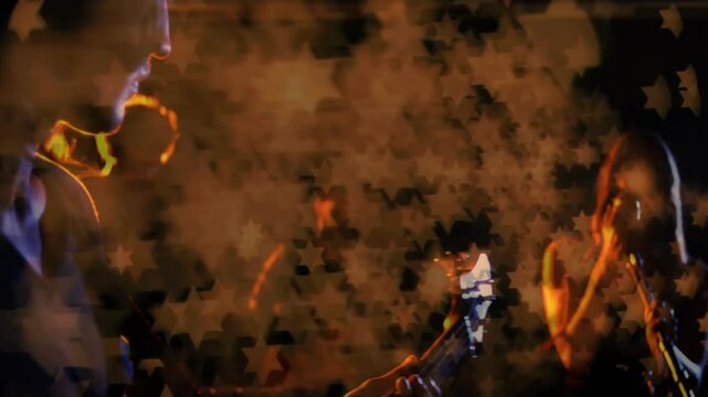 Abstract design animation presenting fiery gradient featuring hexagram bokeh lights, blurred spots
