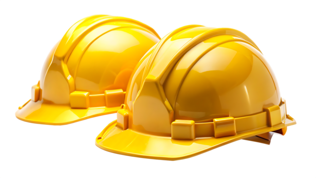 yellow safety construction helmet set isolated on white background, PNG