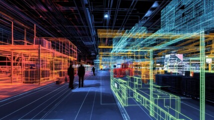 Obraz premium Warehouse interior design wireframe structures