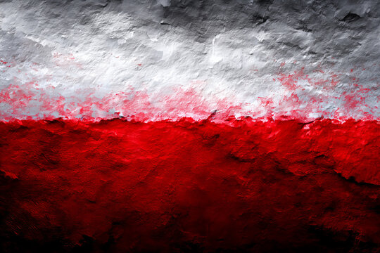 Abstract Polish Flag With Red White And Gray Horizontal Bands Showing Textured Surface