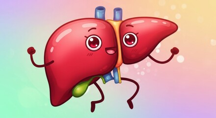 Fototapeta premium Whimsical liver cartoon character illustration for medical or health education