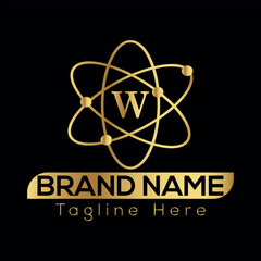 This atomic symbol vector illustration icon represents the science of an atom with its nucleus and orbiting electrons, a design often used to signify nuclear energy and W logo design