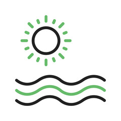 Sun and Waters icon vector image. Suitable for mobile apps, web apps and print media.