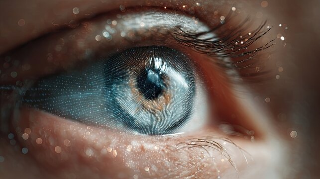 Biometric ID scanning with fingerprint detail eye scans and digital feedback ideal for identity verification and security innovation
