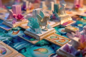 Detailed close-up of a fantastical underwater city board .