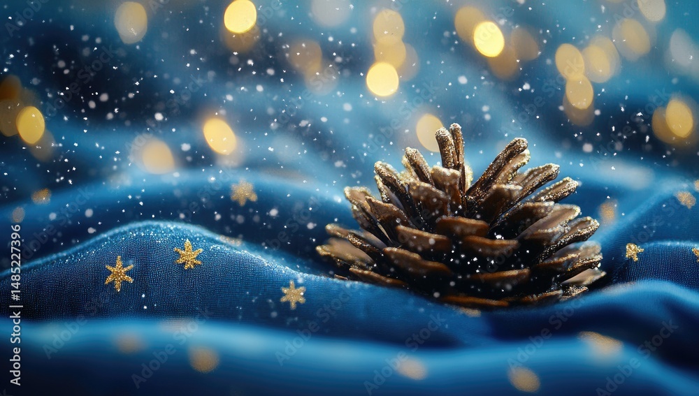 Fototapete a blue background with pine cones and snowflakes, creating an enchanting winter atmosphere for chris