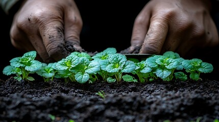 close up of a person shaping the earth with a trowel, carefully leveling the surface and ensuring it matches the garden design, a third of the space already set