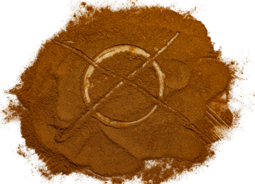 Spice powder or cocoa powder  arranged in a classic prohibited symbol ,isolated on transparent background. Ideal for allergy warnings, sugar-free concepts, or attention-grabbing design elements
