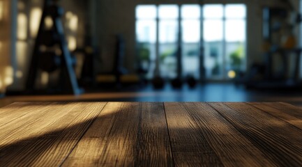 Empty wooden table in a gym