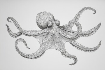 Detailed illustration of an octopus with a wireframe design.