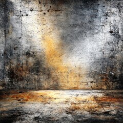 Fototapeta premium Grungy and Distressed Concrete Wall and Floor Texture with Shades of Gray, Brown, and Yellow, Perfect for Urban or Industrial Backgrounds.