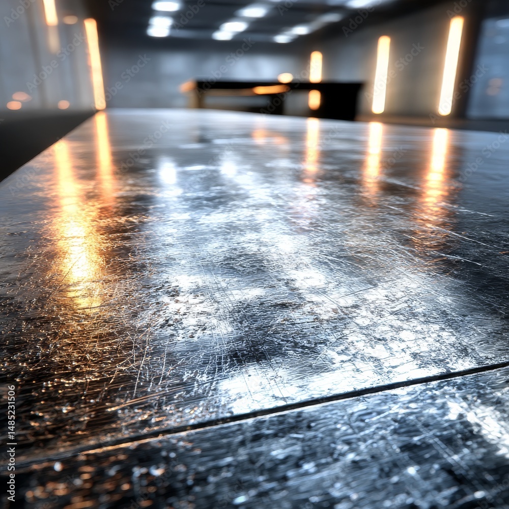 Poster reflective surface in industrial space: a study of texture, light, and depth in an architectural set